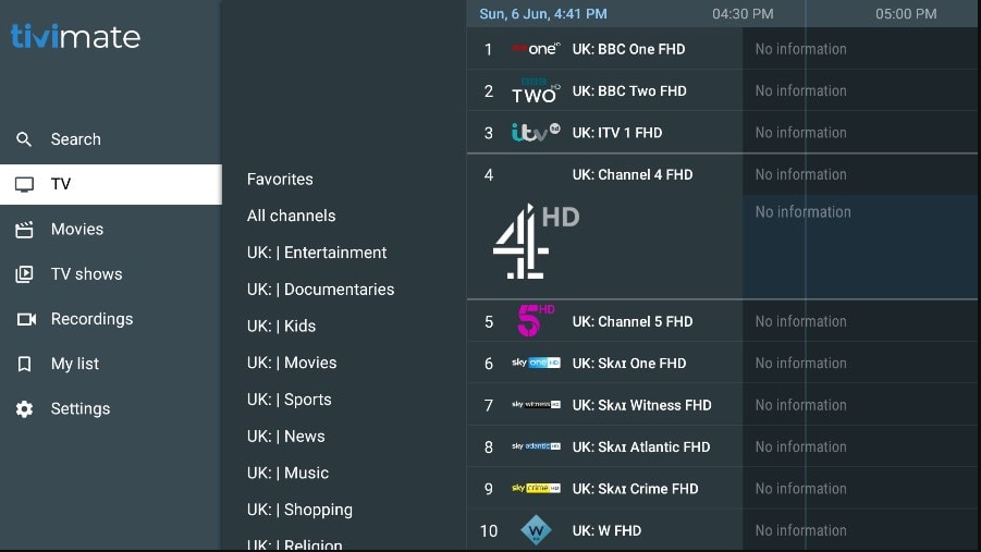 Electronic Program Guide interface for iptv providers on Stello TV
